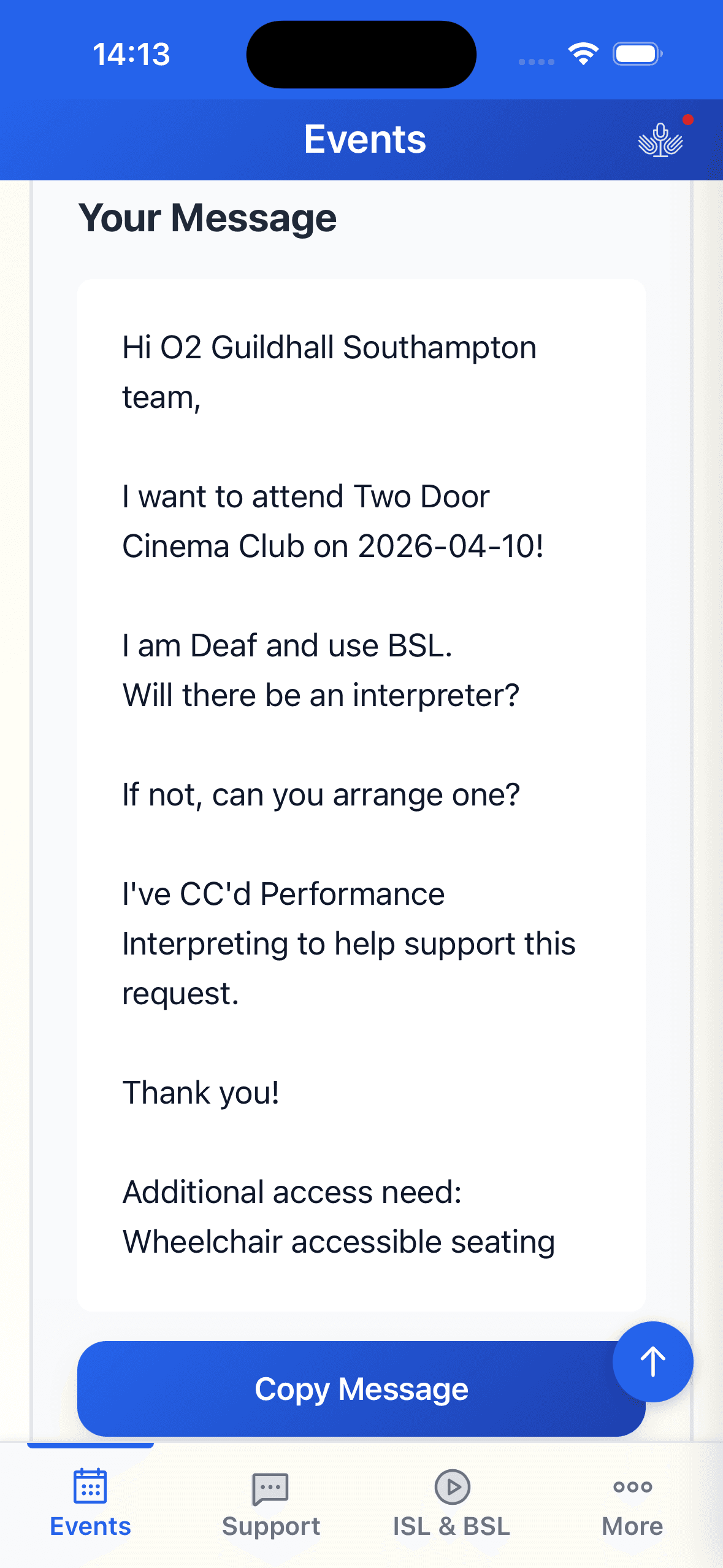 Your Message to the Venue